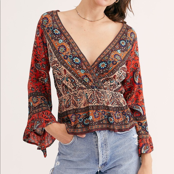 Free People Tops - NWT Free People Rosalie Printed Blouse Wrap Top